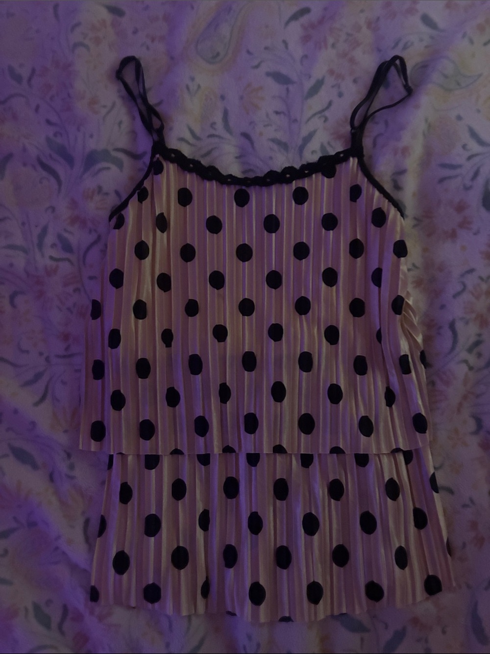 Polka Dot Pleated Layered Cami Top - Black Dots on Light Pink rue 21